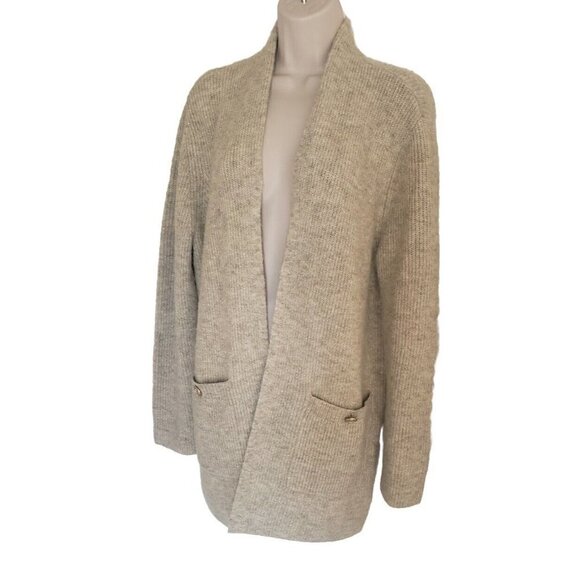 NWT $ 135 MICHAEL KORS OATMEAL HEATHER METALLIC  OPEN FRONT CARDIGAN  SZ L - Picture 1 of 7